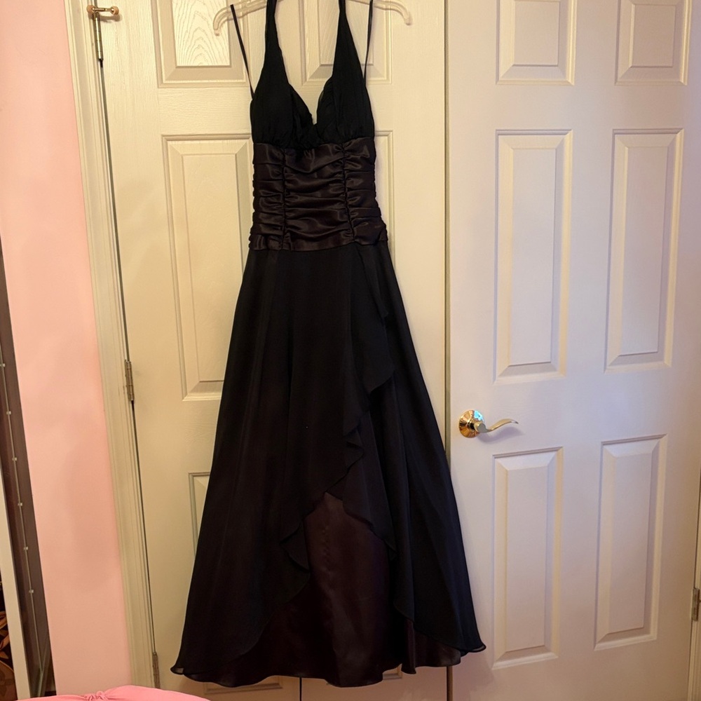 Black Halter Prom Gown with Ruched Waist